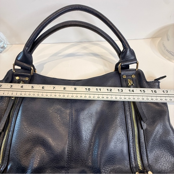 Navy Blue Faux Leather Rummy Tote Bag – Multi-Pocket 💙 Soft Inside & Outside - Picture 7 of 16